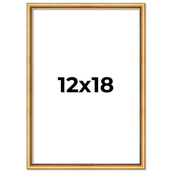 12x18 Frame Beaded Gold Solid Wood Picture Frame | 0.75 Inches Moulding Width | Liscio Oro