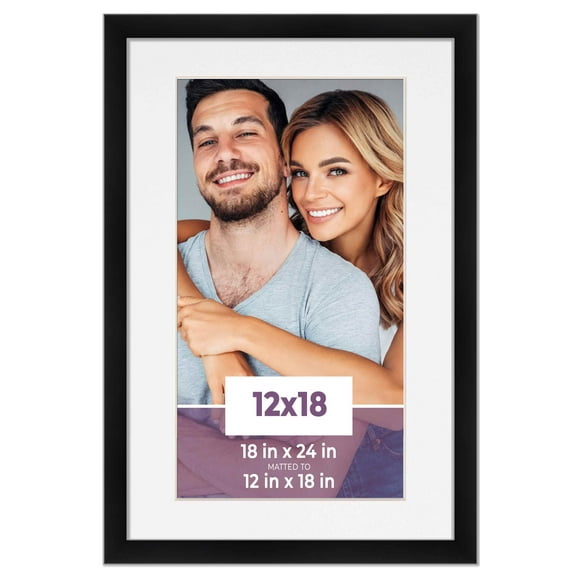 12x18 Frame Black With White Picture Mat For 12x18 Photo - Black 18x24 Frame To Display Print or
