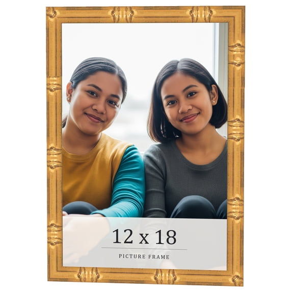 12x18 Frame Gold Bamboo Solid Wood Picture Frame | 1 Inch Moulding Width | Interior Frame Depth