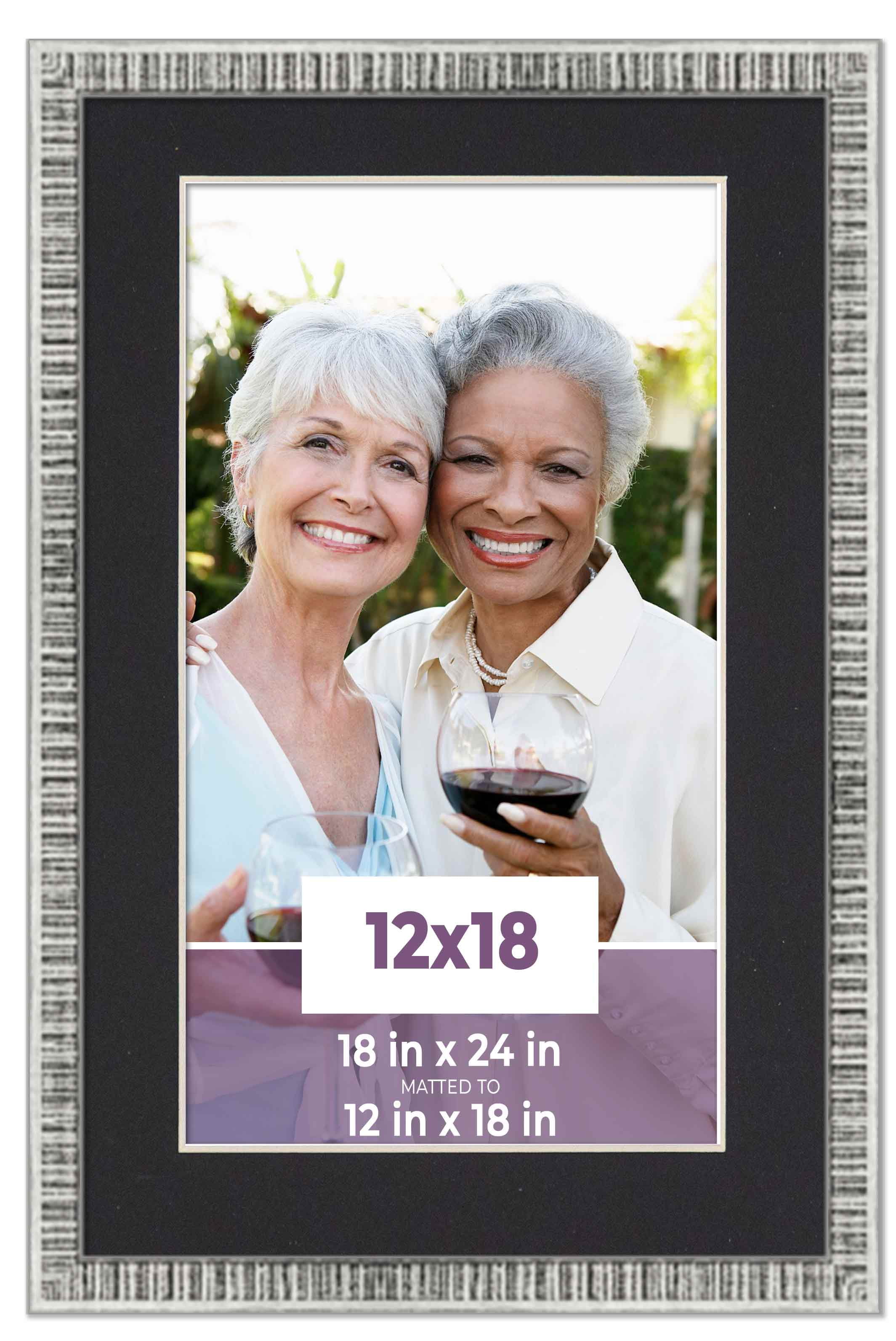 12x18 Frame Silver With Black Picture Mat For 12x18 Photo - Silver 18x24 Frame To Display Print or