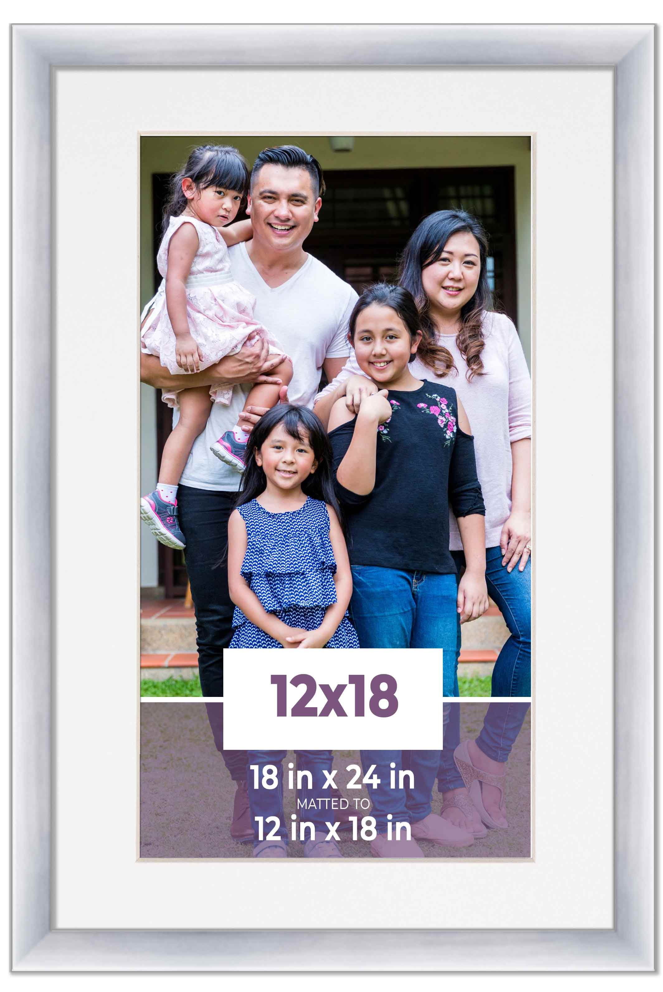 12x18 Frame Silver With White Picture Mat For 12x18 Photo - Silver 18x24 Frame To Display Print or