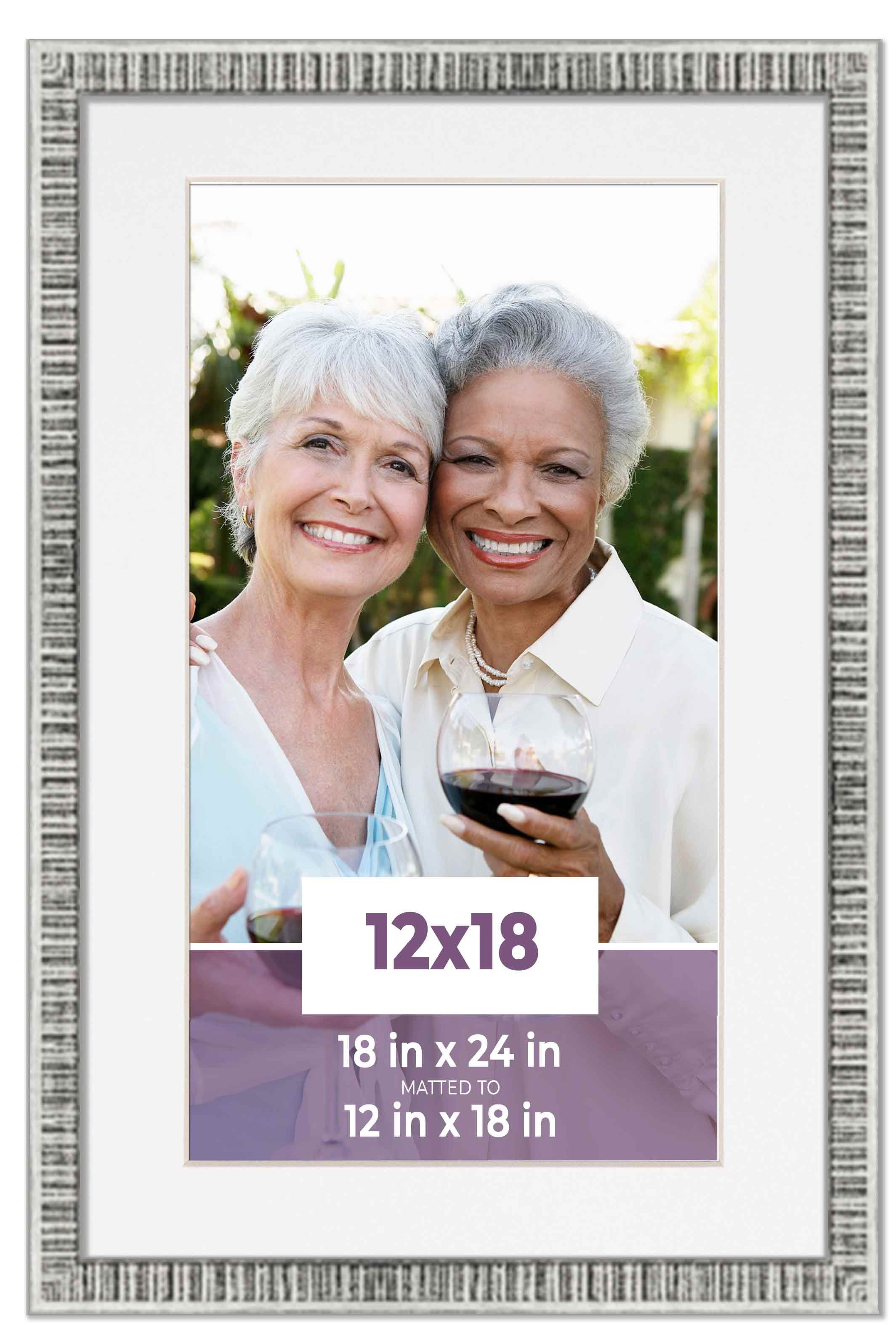 12x18 Frame Silver With White Picture Mat For 12x18 Photo - Silver 18x24 Frame To Display Print or