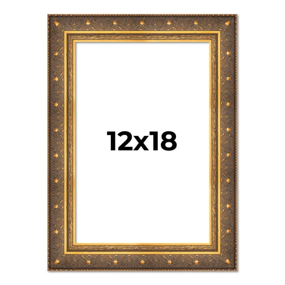 12x18 Frame Vintage Gold Solid Wood Picture Frame | 2.5 Inch Moulding Width | Ornate Bronze Museo