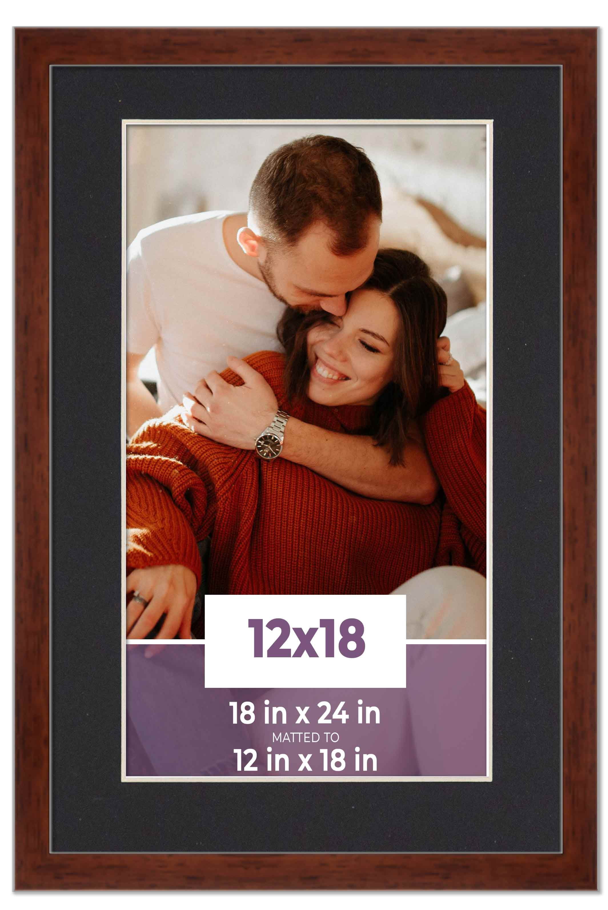 12x18 Frame Walnut With Black Picture Mat For 12x18 Photo - Walnut 18x24 Frame To Display Print or