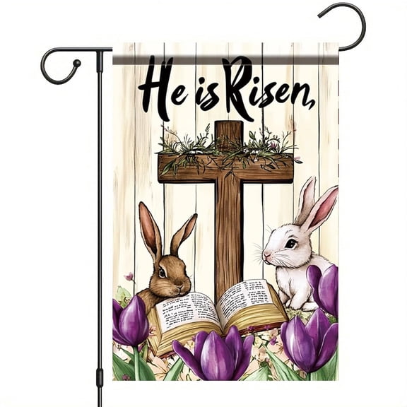 12x18 He Is Risen Religious Outdoor Flag Double Sided Easter Cross Bible Bunny Tulip Christian Patio Lawn Decor