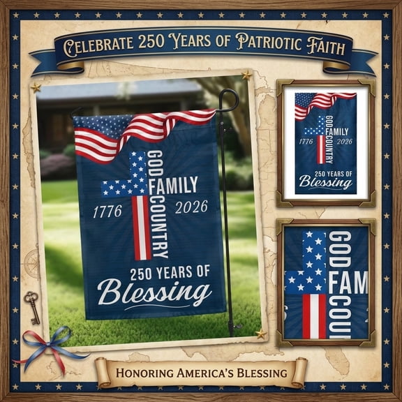 12x18 Inch 250th Anniversary Patriotic Garden Blessing Flag, God Family Country Cross Design, Weather Resistant Yard Flag - 4th of July Decorations for Home Yard Garden Decor Banner, Gifts