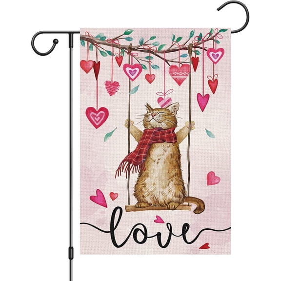 12x18 Inch Cat Love Heart Garden Flag Double Sided Burlap Welcome Spring Wedding Outdoor House Yard Decor