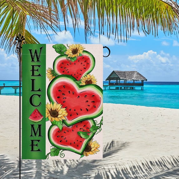 12x18 Inch Double-Sided Garden Flag - UV-Resistant Polyester Patio Decor with Beach Theme, Welcome Message (Flag Only, Easy Install) E