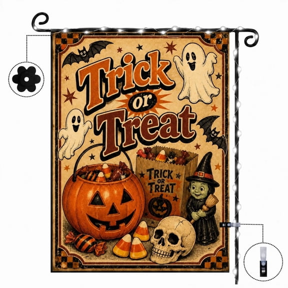 12x18 Inch Double Sided Linen Halloween Yard Flag Fade Resistant Trick Or Treat Small Garden Flag with Wind Clips for Outside Lawn Decor