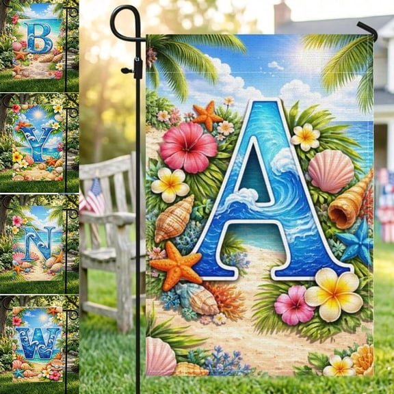 12x18 Inch Double Sided Monogram Garden Flag, Personalized A-Z Initial Yard Decor with Blue Check & Red Rose Wreath, Spring & Year-Round Patio Gift (Flagpole Not Included)