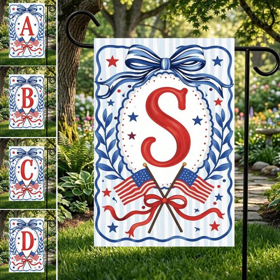 12x18 Inch Double Sided Monogram Garden FlagPersonalized A-Z Initial Patriotic Yard Decor with American Flag & Stars, 4th of July Holiday Gift (Flagpole Not Included)