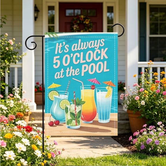12x18 Inch Double Sided Tropical Cocktail Pool Party Garden Flag, Refreshing Drink & Mini Parasol Yard Decor for Luau & Beach Backyard (No Pole Included)