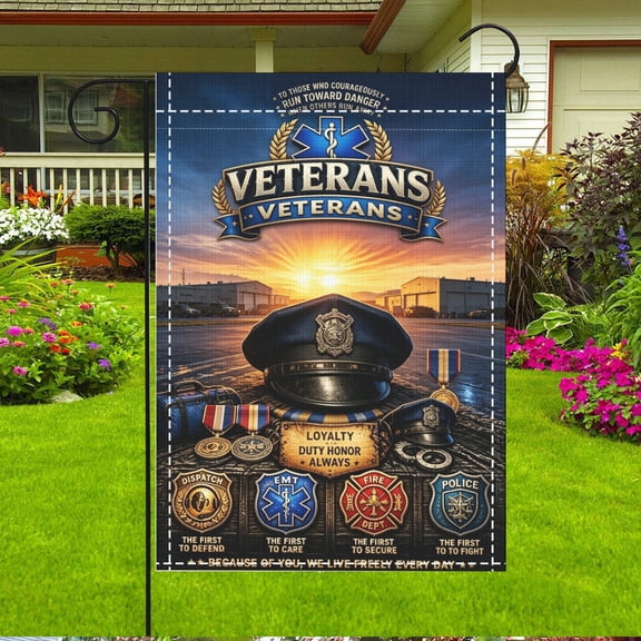 12x18 Inch Double Sided Vintage Veteran Honor Badge Garden Flag, Patriotic Military Yard Decor for Memorial Day & Porch, Holiday Gift (No Flagpole Included)