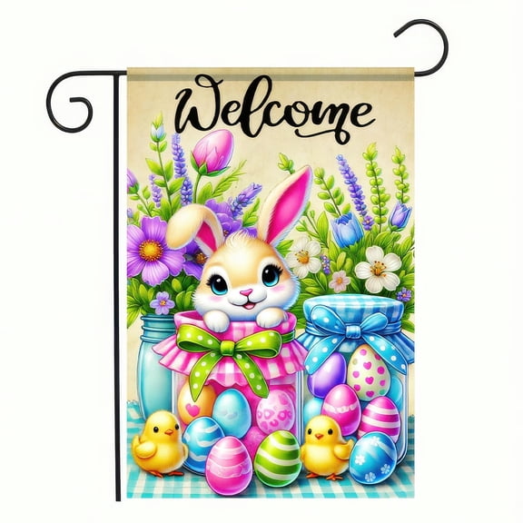 12x18 Inch Easter Egg Labrador Garden Flag Double Sided Colorful Floral Bunny Happy Easter Outside Yard Decor
