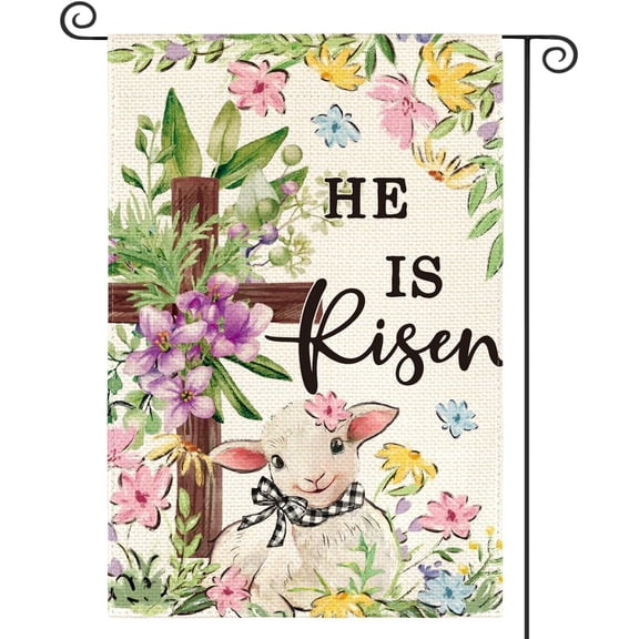 12x18 Inch Easter Garden Flag Double Sided He Is Risen Lamb Flowers Cross Outdoor Decor