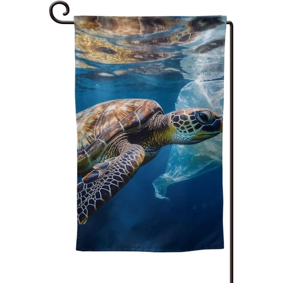 12x18 Inch Garden Flag for Outside Double Sided Yard Flag Sea turtle and plastic Welcome Sign Outdoor House Flags Seasonal Spring Summer Garden Flags for Outdoor Holiday Farmhouse Decor