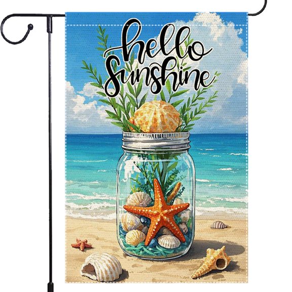 12x18 Inch Outdoor Lawn Decor Vertical Double Sided Burlap Garden Flag Sea Shell Starfish Mason Jar Coastal Summer Welcome