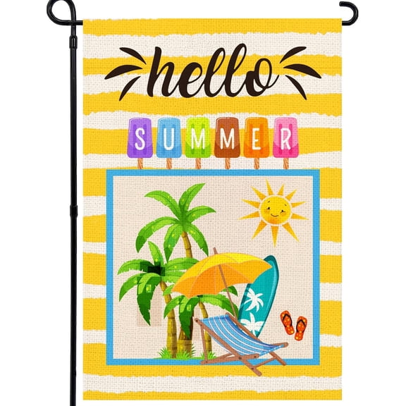 12x18 Inch Outdoor Yard Decor Double Sided Burlap Hello Summer Popsicle Coco Garden Flag