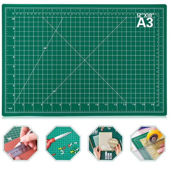 12x18 Inch Self Healing Rotary Mat for Sewing, Double Sided Craft Cutting Board, 5-Layer PVC with Angles Grids, Perfect for Fabric Scrapbooking, Green