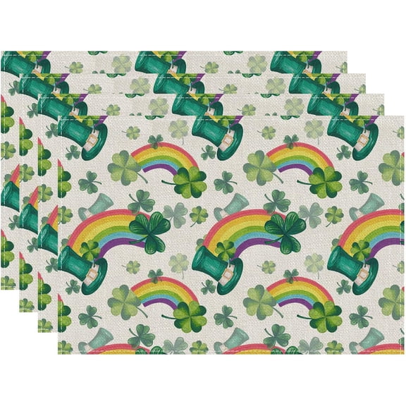 12x18 Inches St. Patrick's Day Placemats Rainbow Placemats Set of 4, St. Patrick’s Day Reusable Double-Side Clover Table Mats for Indoor Outdoor Kitchen Dining Table Decor Holiday Party Decorations