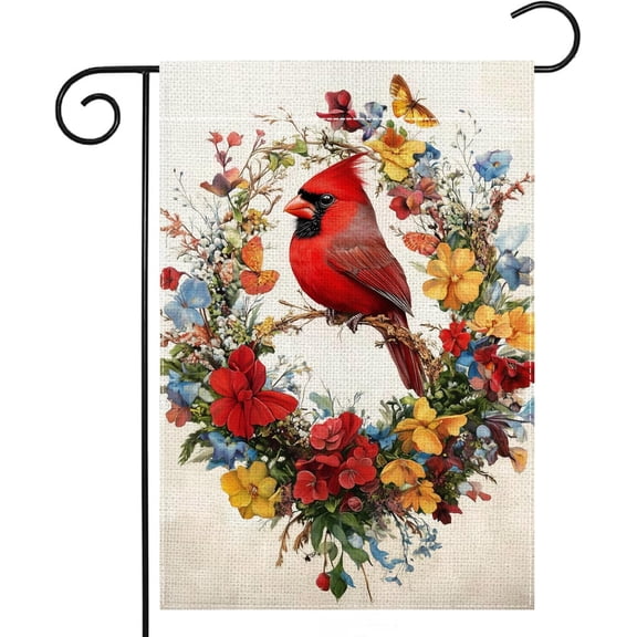 12x18 Outdoor Yard Flag Double Sided Red Bird Butterfly Floral Spring Summer Cardinal House Outside Decor