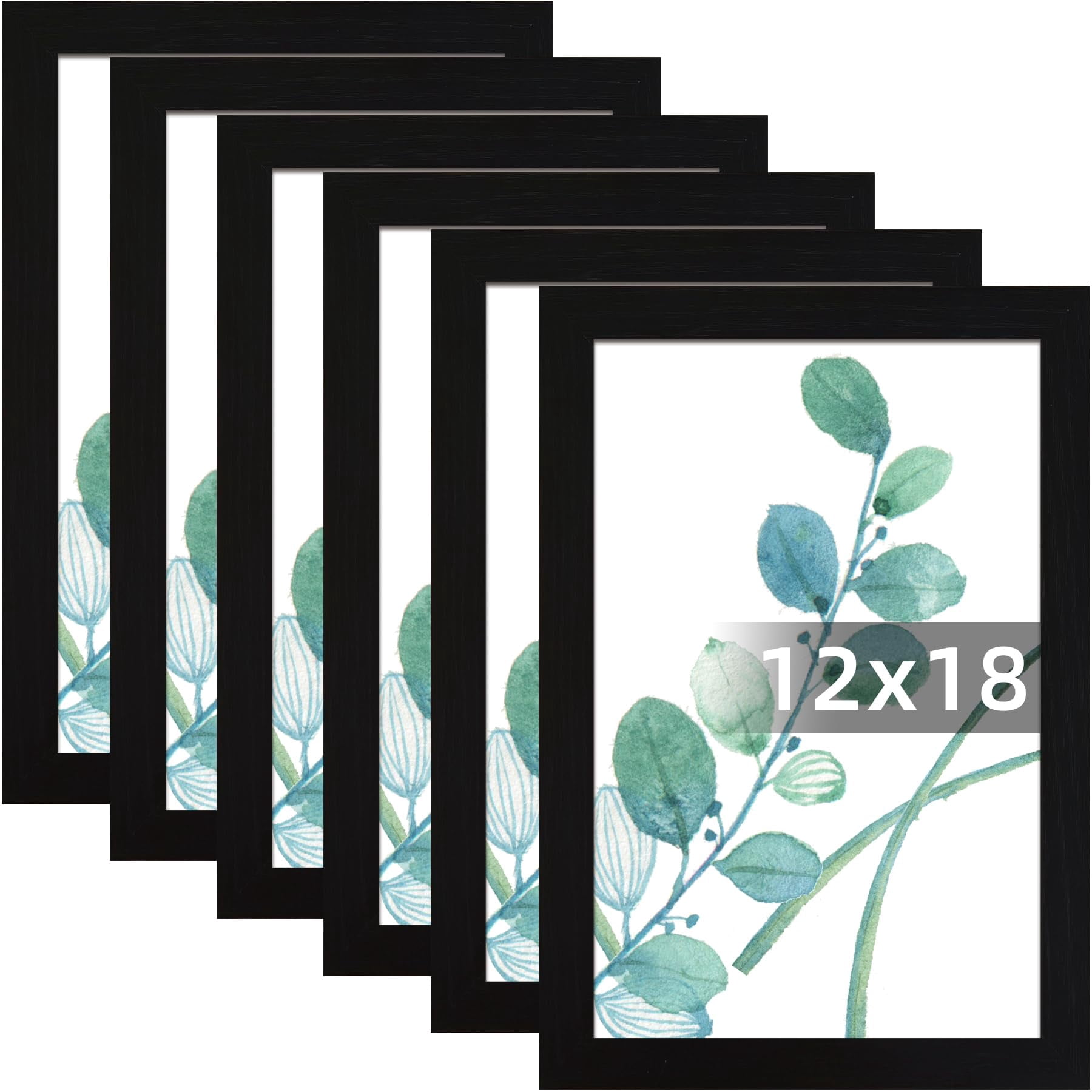 12x18 Picture Frame Black Set Of 6 Display Pictures Without Mat For ...