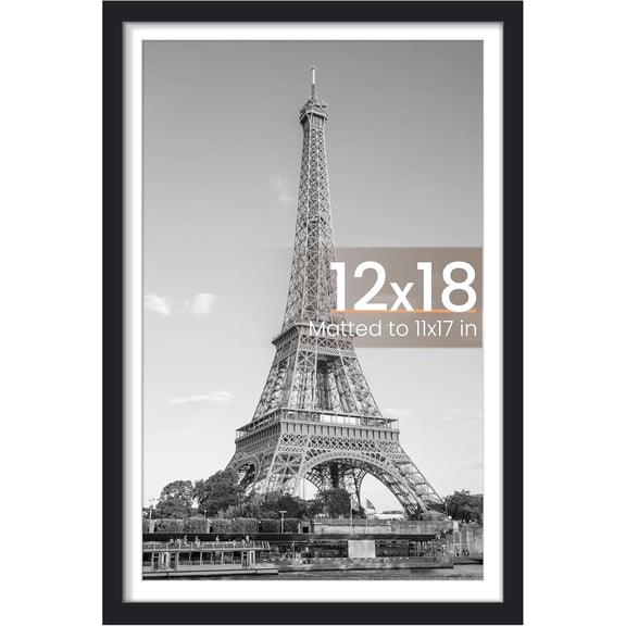 12x18 Picture Frame, Display Pictures 11x17 with Mat or 12 x 18 Without, Wall Hanging Poster Frames, Black, 1 Pack