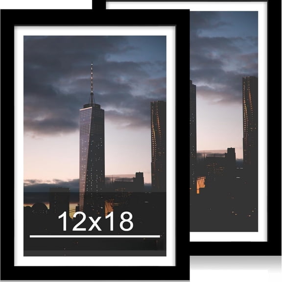 12x18 Picture Frame Set of 2, 12 x 18 Wood Poster Frames with Mat for 11x17, Wooden Photo Frames with Tempered Glass Cover for Wall Display