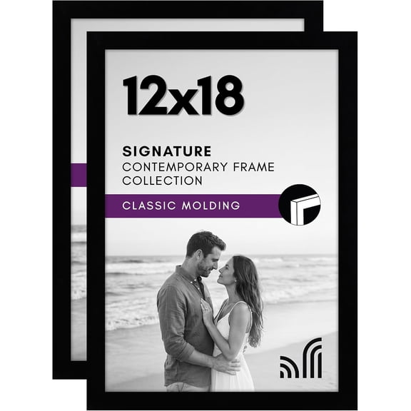 12x18 Poster Frame with Shatter-Resistant Glass - Set of 2 - Signature Collection - Gallery-Style Frames Made of Engineered Wood - Picture Frames for Wall Display - Black