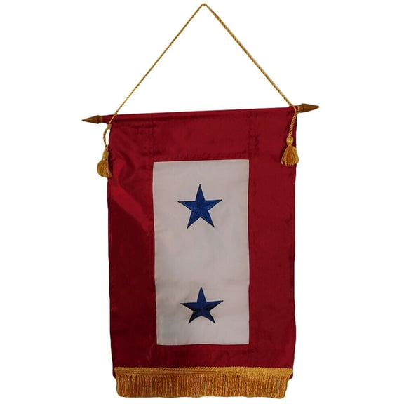 12x18 Two Blue Star Service Banner 12"x18" Nylon Embroidered Fringe Flag