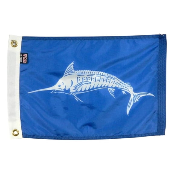12x18" White Marlin Boat Fishing Flag, All Weather Nylon for Outdoor - Made In The USA