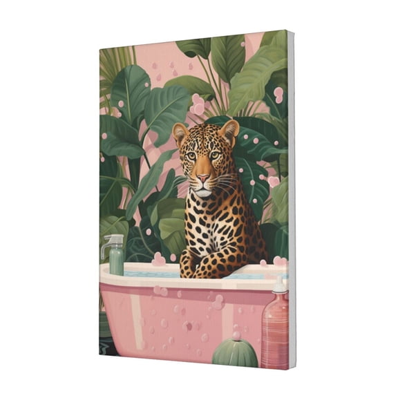 12x18 inch Bathroom Decorative Paintings Bathing Time Of Leopards Prints,Rustic Home Bathroom,Lounge,Cafes,Man Cave Wall Decor Painting Poster,Modern Art Leopards Bathing Canvas Decor Gifts