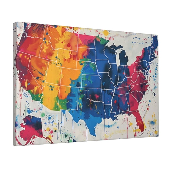 12x18 inch Bedroom Decor Colorful Map Of America Oil Paintings On Canvas,Living Room,Bathroom,Studio Wall Decor Poster & Prints,Classic Map Of America Painting Canvas,For Map Enthusiasts Gift