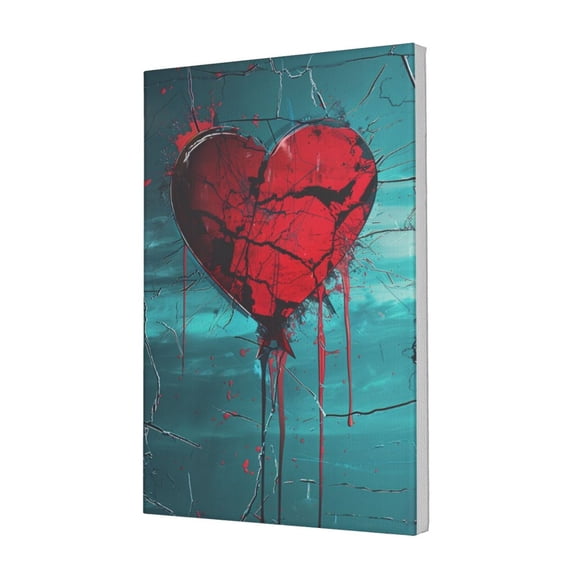 12x18 inch Broken Red Heart Frameless Painting Prints,Indoor Home Living Room,Bedroom,Man Cave,Study Wall Decor Canvas Pictures,Funny Broken Red Canvas Hanging Picture,For Studio,Lounge,Cafe