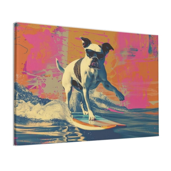 12x18 inch Canvas For Pictures Surfing Dog Bathroom Decor Prints,Family Bathroom,Bedroom,Study,Cafe Wall Decor,Enchanting Surfing Dog Fun Art Poster Prints,Classic Gift For Surfing Enthusiast