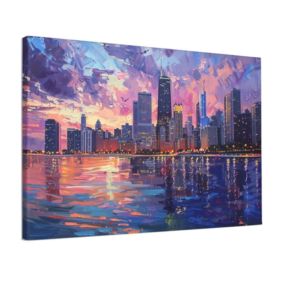 12x18 inch Canvas Frameless Painting Twilight Chicago,Villa Yard,Bedroom,Man Cave,Study,Garage Wall Accents,Charm Twilight Chicago Vintage Art Decor Paintings On Canvas,For Bathroom,Apartment