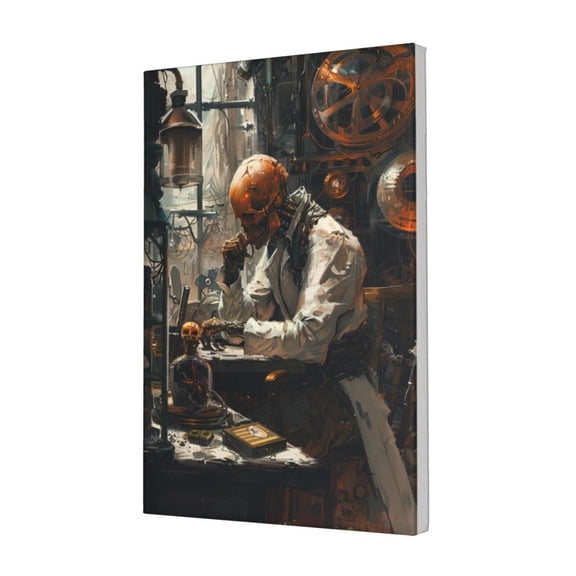 12x18 inch Canvas Frameless Paintings Robots Under Study,Room Decor For Men,Home Study,Bathroom,Lounge Painting Wall Art Decor Canvas Poster,Gift For Researcher,For Man Cave,Lounge,Apartment