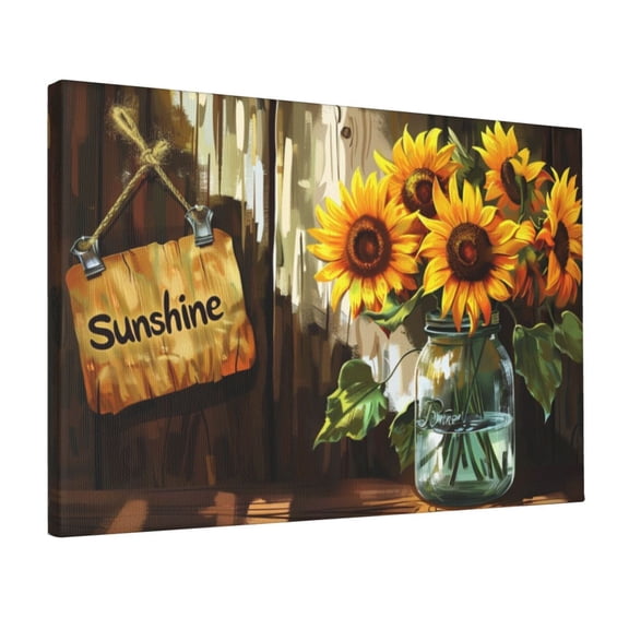 12x18 inch Canvas Frameless Picture 'Sunshine' Slogan Sunflower Vase,Rustic Garden Yard Decor Accessory,Indoor Home Living Room,Kitchen,Bedroom Wall Decor Canvas Poster,For Cafes,Florists,Bar