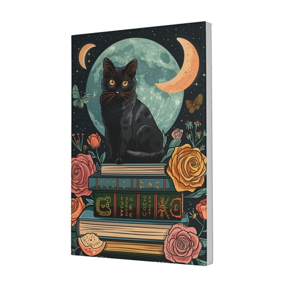 12x18 inch Canvas Hanging Picture Black Cat And Rose Book Garden Decor Poster,Home Room Decor Study Accessory,Charm Black Cat And Rose Book Modern Style Painting Canvas,Gifts For Cat Lovers