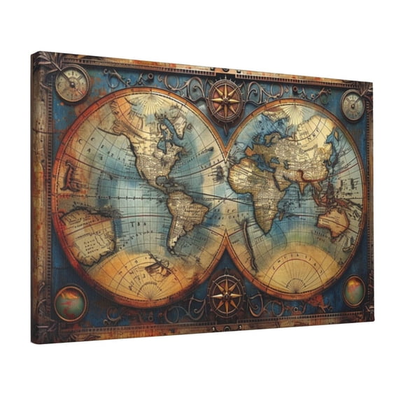 12x18 inch Canvas Hanging Picture Medieval Times Earth Map,Hotels Lounge,Bathroom,Study,Man Cave Decorative Painting,For Vintage Art Lovers Gifts,Enchanting Earth Map Vintage Style Paintings