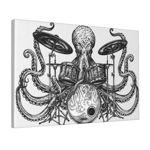 12x18 inch Canvas Hanging Picture Painting A Squid Drummer,Music Studio Canvas Decor Accessory,Exquisite A Squid Drummer Modern Style Paintings Prints,For Music Enthusiast Gift,Cafe,Man Cave