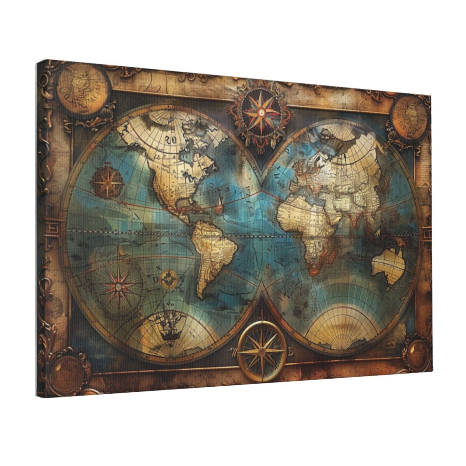 12x18 inch Canvas Hanging Picture Painting Retro Earth Map,Funny Study Canvas Decor Accessory,Indoor Bedroom,Man Cave,Tavern,Study Wall Decor Oil Painting&nbsp;Art Prints,For Retro Art Lover Gift