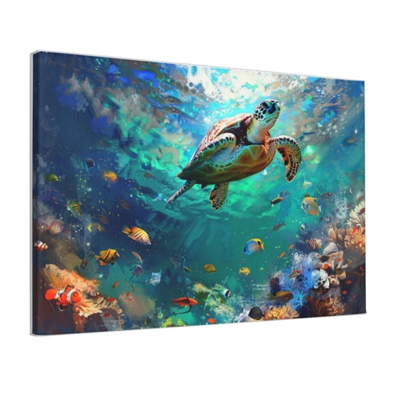 12x18 inch Canvas Hanging Picture Travel Of Sea Turtles,Room Decor Family Bathroom Accessory,Classic Sea Turtle Painting Canvas Poster,Gift For Sea Turtle Lovers,For Aquarium,Bedroom,Man Cave