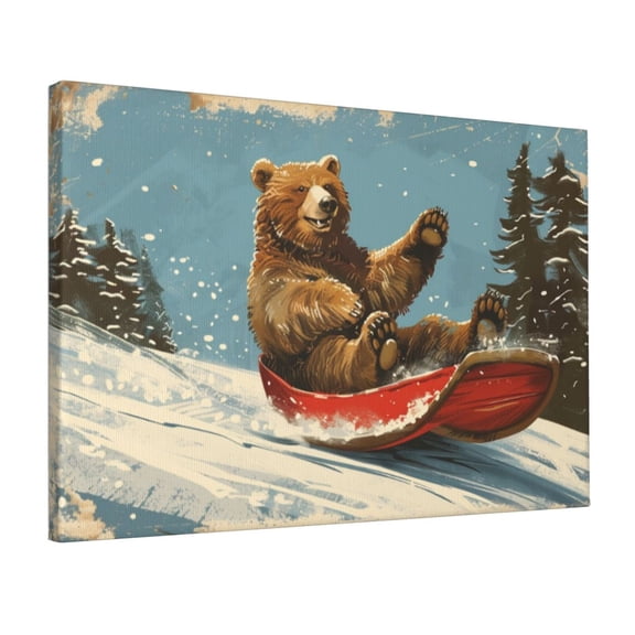 12x18 inch Canvas Oil Painting Wall Art Brown Bear Skiing,Club,Man Cave,Cafes Wall Decor Canvas Prints,Funny Brown Bear Skiing Poster,Gifts For Bear & Skiing Lovers,Bedroom,Lounge,Cafes,Yard
