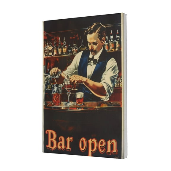 12x18 inch Canvas For Painting Bartender bar Open Slogan,Classic Bar,Tavern Wall Decor Posters & Prints,Charm Bartender Vintage Style Paintings Canvas,Gift For Wine Lover,Kitchen,Tavern,Bar