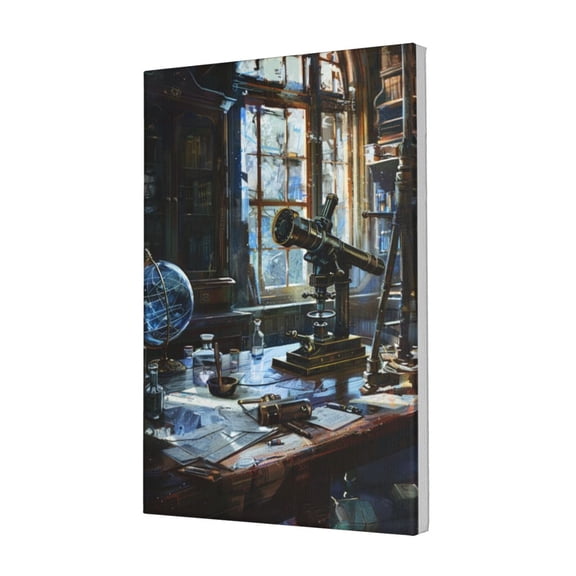 12x18 inch Canvas Painting Microscope On The Table,Funny Home Study Decor Accessory,Classroom,Campus Corridors Wall Decor Art Paintings Poster,Gift For Scientist,For Studio,Book Room,Campus