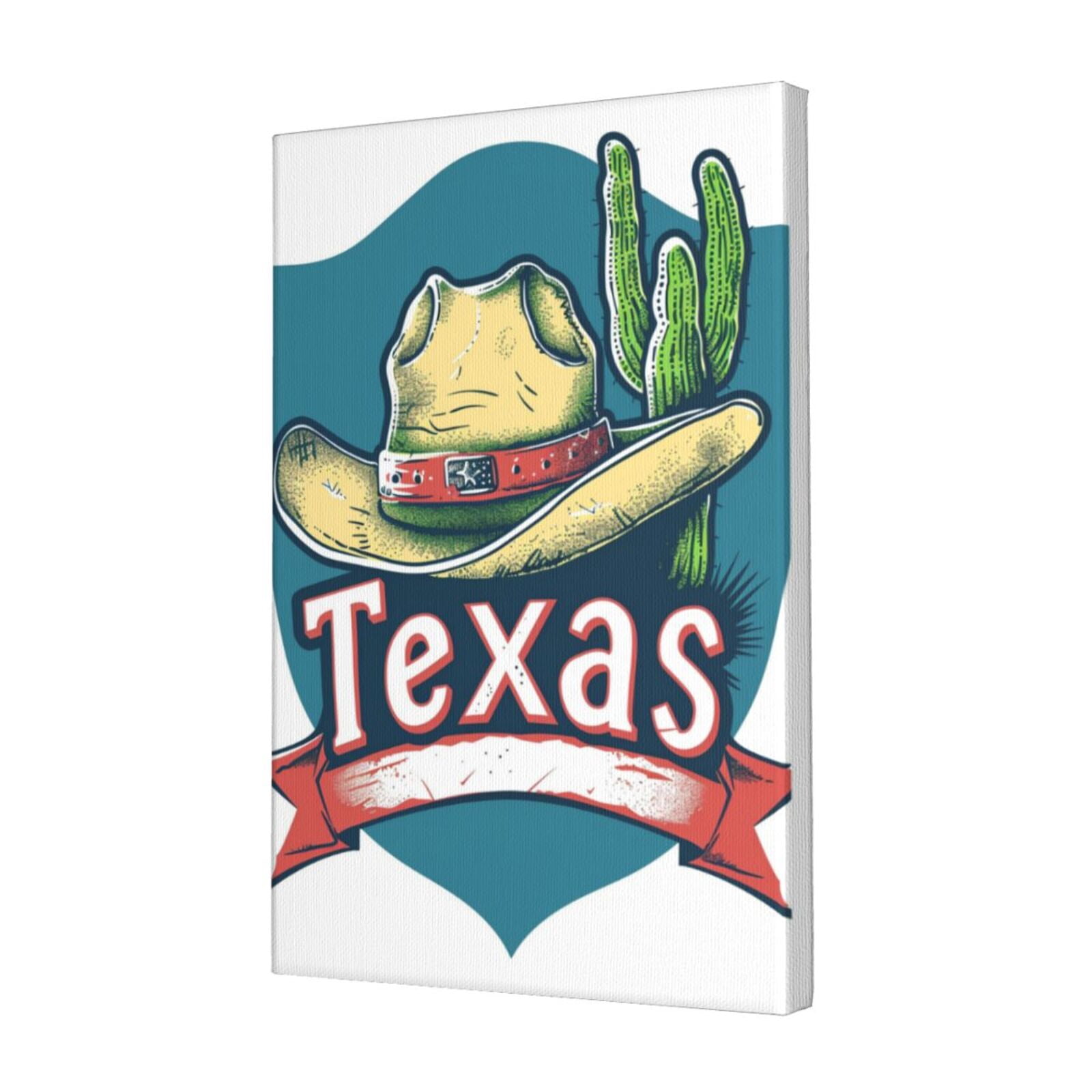 12x18 inch Canvas Painting 'Texas' Slogan Cactus & Cowboy Hat,Home Decor Garden Yard Accessory,Indoor Living Room,Bedroom Wall Decor Art Prints,Gift For Cactus & Cowboy Lovers,Yard Door Decor