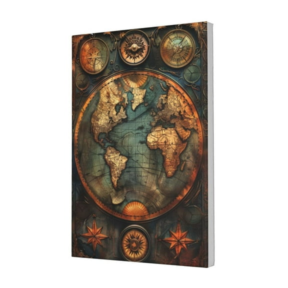 12x18 inch Canvas Painting Wall Decor Medieval Times Earth Map,Apartment,Living Room,Study,Man Cave Decor Poster Paintings Canvas,Enchanting Medieval Times Earth Map Retro Style Decor Prints