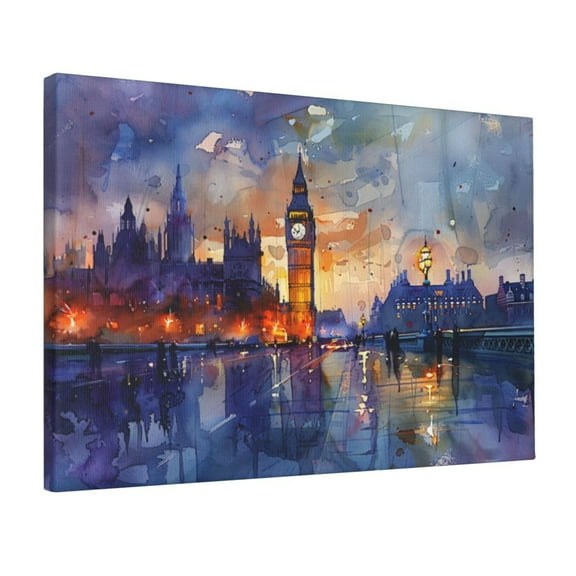 12x18 inch Canvas Painting Watercolor Big Ben,Restaurant,Lounge,Apartment Home Wall Decor Art Paintings Prints,Enchanting Big Ben Watercolor Canvas Painting Wall Art,Gift For Watercolor Lover