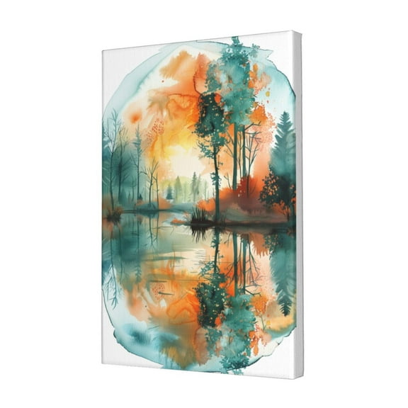 12x18 inch Canvas Painting Watercolor Sunset Lake Water,Exquisite Home Canvas Decor Bathroom Accessory,Yard Garden,Study Wall Decor Paintings,Modern Style Watercolor Sunset Lake Water Prints